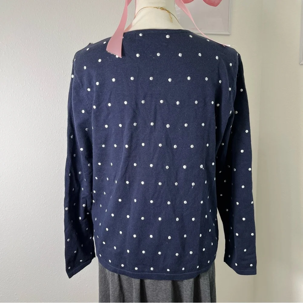 Orvis Vintage 90s Navy Blue White Polka Dot Button Cardigan Sweater Womens Large